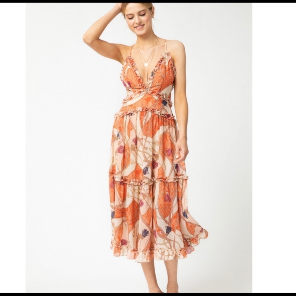 The RACHEL Ruffle Paisley MIDI Dress - Picture 1 of 5